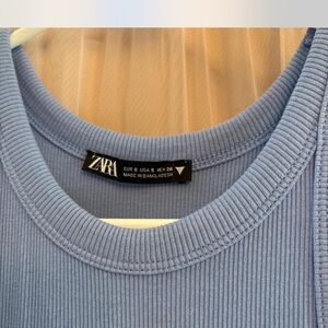 Zara Light Blue Ribbed Knit Top